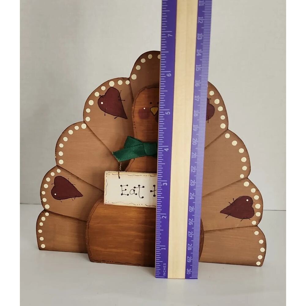 Vtg Hand Crafted Painted Wooden Folk Art Turkey-Hearts, Eat Ham Sign- Signed - Picture 4 of 16